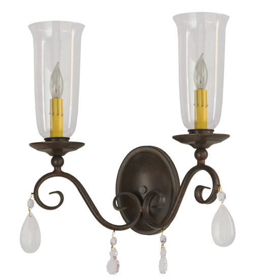 Meyda Lighting Wallis 16" 2-Light Cajun Spice Wall Sconce With Clear Hurricane Shade Glass