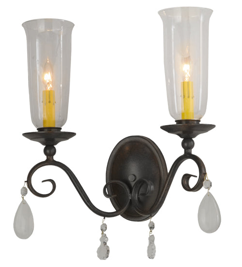 Meyda Lighting Wallis 16" 2-Light Cajun Spice Wall Sconce With Clear Hurricane Shade Glass