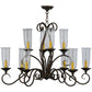Meyda Lighting Wallis 36" 10-Light Gilded Tobacco Chandelier With Clear Hurricane Shade Glass