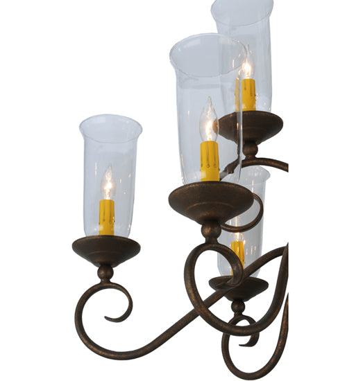 Meyda Lighting Wallis 36" 10-Light Gilded Tobacco Chandelier With Clear Hurricane Shade Glass