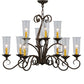Meyda Lighting Wallis 36" 10-Light Gilded Tobacco Chandelier With Clear Hurricane Shade Glass