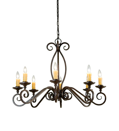 Meyda Lighting Wallis 36" 8-Light Rustic Iron Chandelier With Amber Faux Candlelight