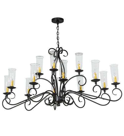 Meyda Lighting Wallis 60" 14-Light Blackwash Chandelier With Clear Hurricane Shade Glass