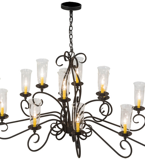 Meyda Lighting Wallis 60" 14-Light Blackwash Chandelier With Clear Hurricane Shade Glass