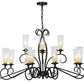 Meyda Lighting Wallis 60" 14-Light Blackwash Chandelier With Clear Hurricane Shade Glass
