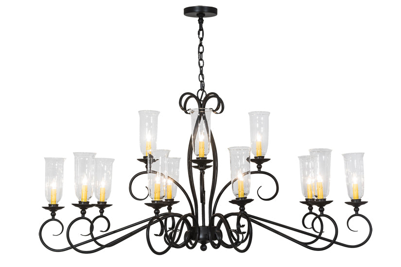 Meyda Lighting Wallis 60" 14-Light Blackwash Chandelier With Clear Hurricane Shade Glass