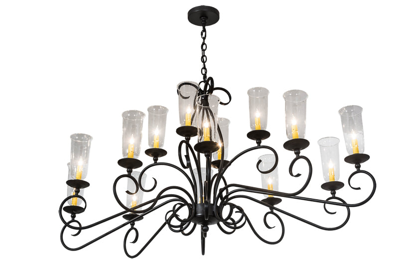 Meyda Lighting Wallis 60" 14-Light Blackwash Chandelier With Clear Hurricane Shade Glass