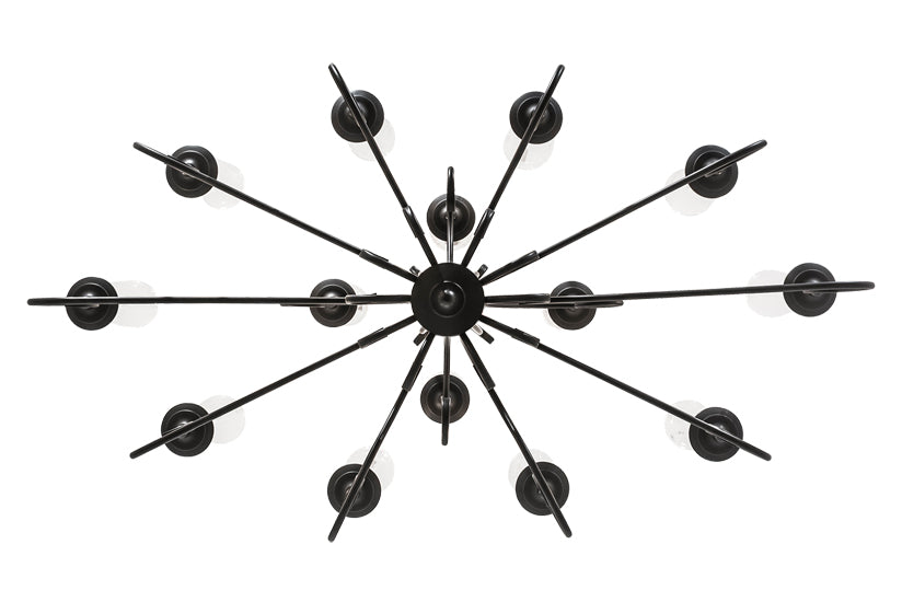 Meyda Lighting Wallis 60" 14-Light Blackwash Chandelier With Clear Hurricane Shade Glass