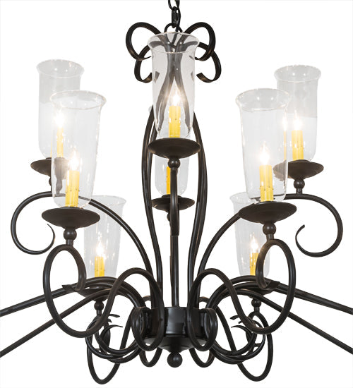 Meyda Lighting Wallis 60" 14-Light Blackwash Chandelier With Clear Hurricane Shade Glass