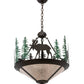 Meyda Lighting Wandering Moose 24" 3-Light Oil Rubbed Bronze & Green Trees Inverted Pendant Light With Silver Mica Shade Glass