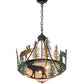 Meyda Lighting Wandering Moose 24" 3-Light Oil Rubbed Bronze & Green Trees Inverted Pendant Light With Silver Mica Shade Glass