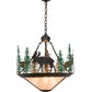 Meyda Lighting Wandering Moose 24" 3-Light Oil Rubbed Bronze & Green Trees Inverted Pendant Light With Silver Mica Shade Glass