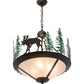 Meyda Lighting Wandering Moose 24" 3-Light Oil Rubbed Bronze & Green Trees Inverted Pendant Light With Silver Mica Shade Glass