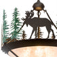 Meyda Lighting Wandering Moose 24" 3-Light Oil Rubbed Bronze & Green Trees Inverted Pendant Light With Silver Mica Shade Glass