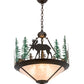 Meyda Lighting Wandering Moose 24" 3-Light Oil Rubbed Bronze & Green Trees Inverted Pendant Light With Silver Mica Shade Glass