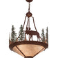 Meyda Lighting Wandering Moose 24" 3-Light Rust & Green Trees Inverted Pendant Light With Silver Mica Shade Glass