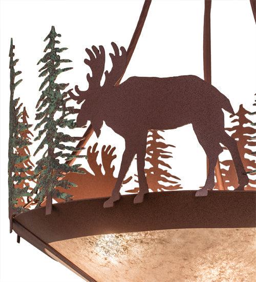 Meyda Lighting Wandering Moose 24" 3-Light Rust & Green Trees Inverted Pendant Light With Silver Mica Shade Glass