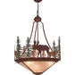 Meyda Lighting Wandering Moose 24" 3-Light Rust & Green Trees Inverted Pendant Light With Silver Mica Shade Glass