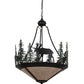 Meyda Lighting Wandering Moose 25" 3-Light Textured Black & Green Trees Inverted Pendant Light Silver Mica Shade Glass