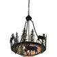 Meyda Lighting Wandering Moose 25" 3-Light Textured Black & Green Trees Inverted Pendant Light Silver Mica Shade Glass