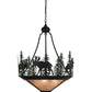 Meyda Lighting Wandering Moose 25" 3-Light Textured Black & Green Trees Inverted Pendant Light Silver Mica Shade Glass