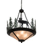 Meyda Lighting Wandering Moose 25" 3-Light Textured Black & Green Trees Inverted Pendant Light Silver Mica Shade Glass