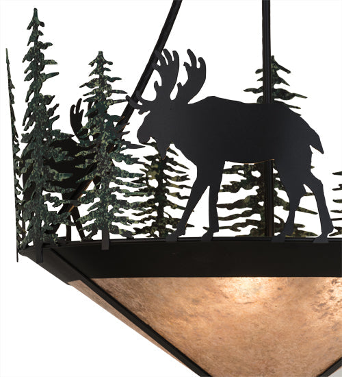 Meyda Lighting Wandering Moose 25" 3-Light Textured Black & Green Trees Inverted Pendant Light Silver Mica Shade Glass