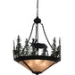 Meyda Lighting Wandering Moose 25" 3-Light Textured Black & Green Trees Inverted Pendant Light Silver Mica Shade Glass
