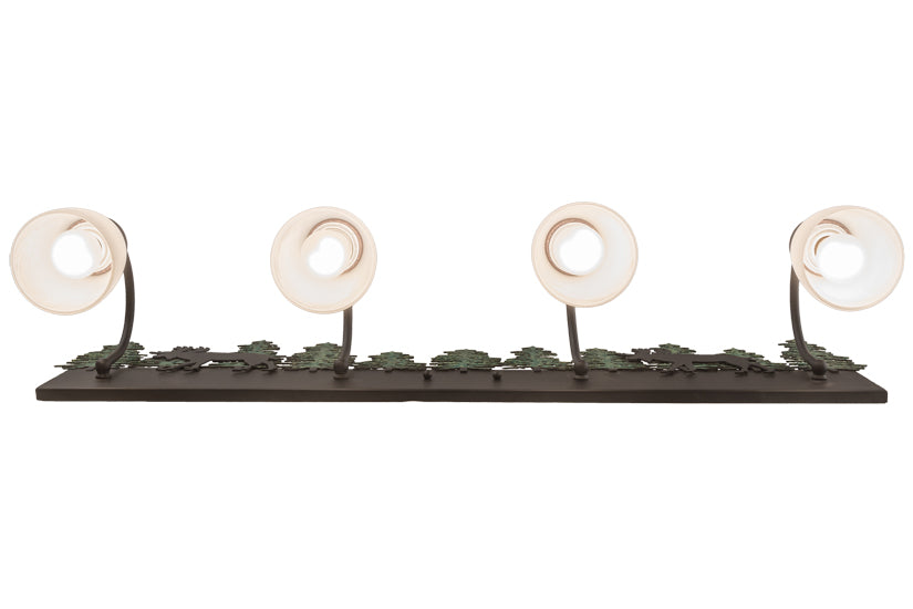 Meyda Lighting Wandering Moose 35" 4-Light Oil Rubbed Bronze & Green Trees Vanity Light With White Shade Glass