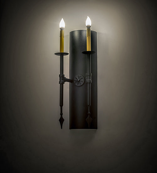 Meyda Lighting Warwick 10" 2-Light Textured Black Wall Sconce With Amber Faux Candlelight