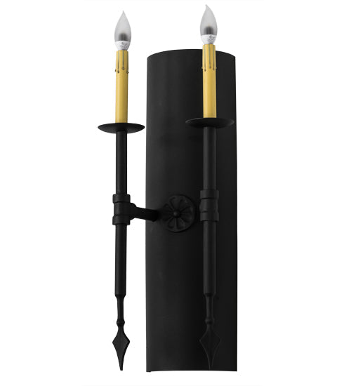 Meyda Lighting Warwick 10" 2-Light Textured Black Wall Sconce With Amber Faux Candlelight