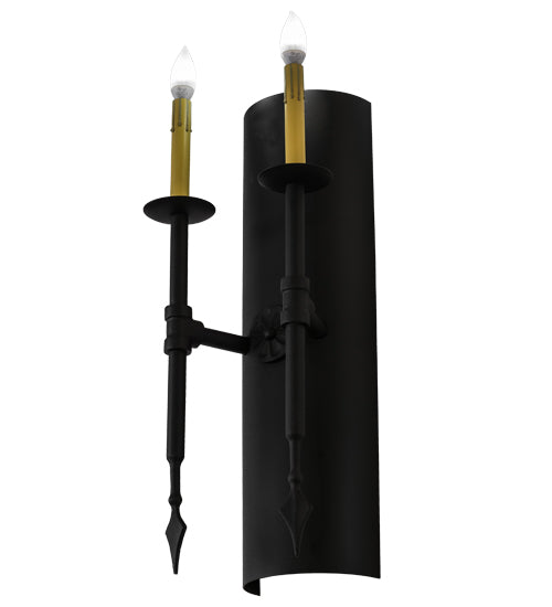 Meyda Lighting Warwick 10" 2-Light Textured Black Wall Sconce With Amber Faux Candlelight