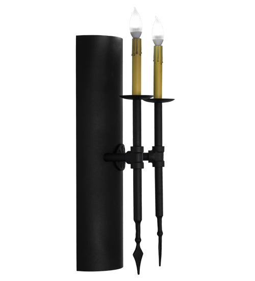 Meyda Lighting Warwick 10" 2-Light Textured Black Wall Sconce With Amber Faux Candlelight