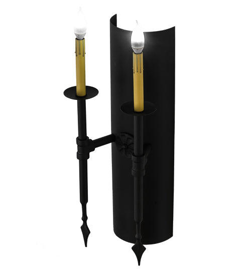 Meyda Lighting Warwick 10" 2-Light Textured Black Wall Sconce With Amber Faux Candlelight