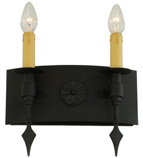Meyda Lighting Warwick 14" 2-Light Costello Black Wall Sconce With Cream Faux Candlelight