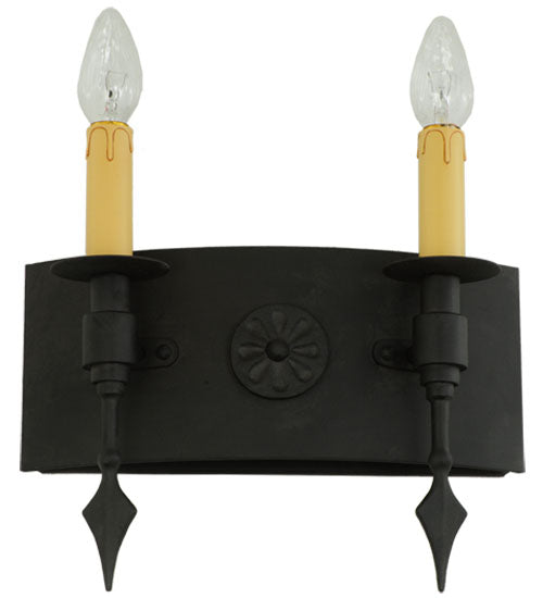 Meyda Lighting Warwick 14" 2-Light Costello Black Wall Sconce With Cream Faux Candlelight