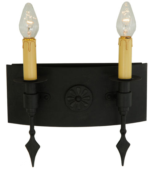 Meyda Lighting Warwick 14" 2-Light Costello Black Wall Sconce With Cream Faux Candlelight