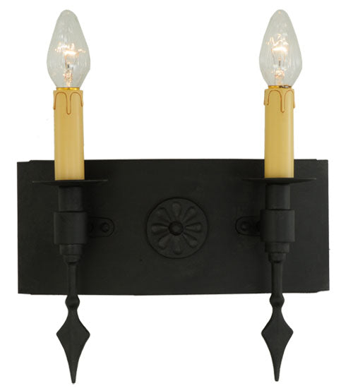 Meyda Lighting Warwick 14" 2-Light Costello Black Wall Sconce With Cream Faux Candlelight