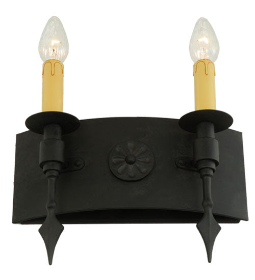 Meyda Lighting Warwick 14" 2-Light Costello Black Wall Sconce With Cream Faux Candlelight