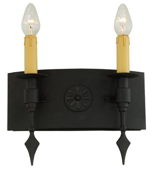 Meyda Lighting Warwick 14" 2-Light Costello Black Wall Sconce With Cream Faux Candlelight