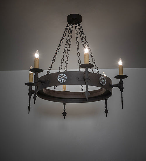 Meyda Lighting Warwick 34" 6-Light Dark Roast Chandelier With Ivory Faux Candlelight