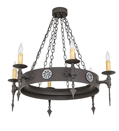 Meyda Lighting Warwick 34" 6-Light Dark Roast Chandelier With Ivory Faux Candlelight