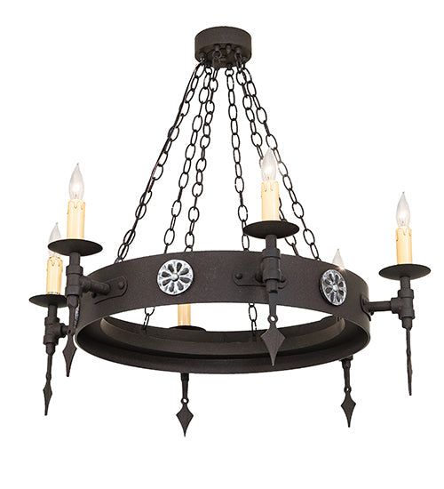 Meyda Lighting Warwick 34" 6-Light Dark Roast Chandelier With Ivory Faux Candlelight