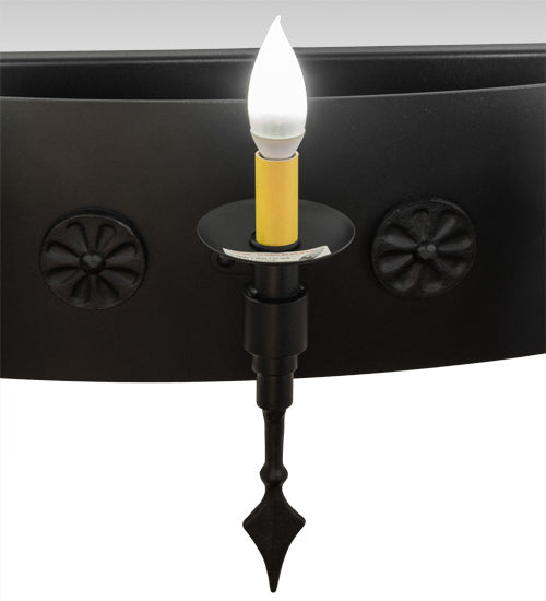 Meyda Lighting Warwick 36" 5-Light Black Textured Wall Sconce With Ivory Faux Candlelight