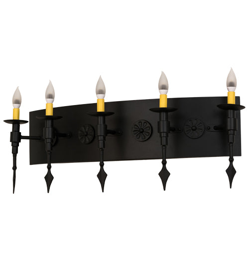 Meyda Lighting Warwick 36" 5-Light Black Textured Wall Sconce With Ivory Faux Candlelight
