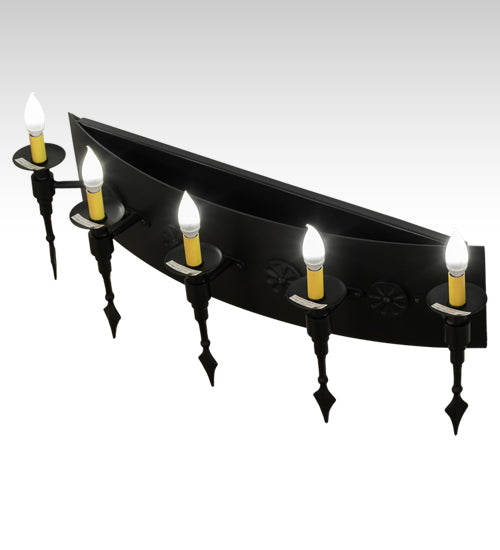 Meyda Lighting Warwick 36" 5-Light Black Textured Wall Sconce With Ivory Faux Candlelight