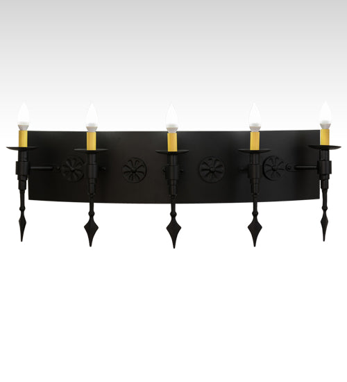 Meyda Lighting Warwick 36" 5-Light Black Textured Wall Sconce With Ivory Faux Candlelight