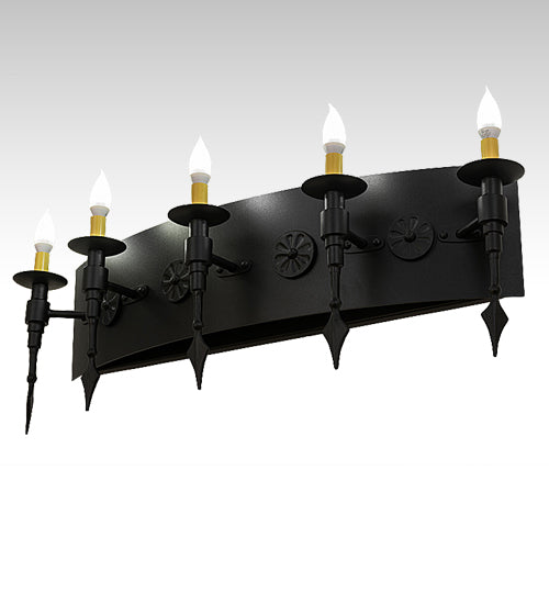 Meyda Lighting Warwick 36" 5-Light Black Textured Wall Sconce With Ivory Faux Candlelight
