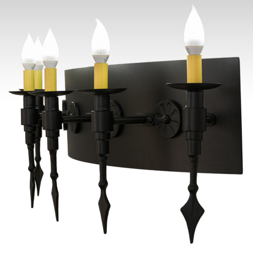 Meyda Lighting Warwick 36" 5-Light Black Textured Wall Sconce With Ivory Faux Candlelight