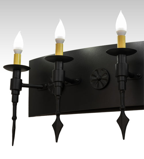 Meyda Lighting Warwick 36" 5-Light Black Textured Wall Sconce With Ivory Faux Candlelight